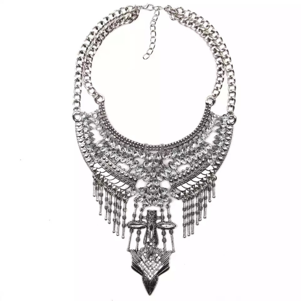 Jeweled Sliver Statement Necklace